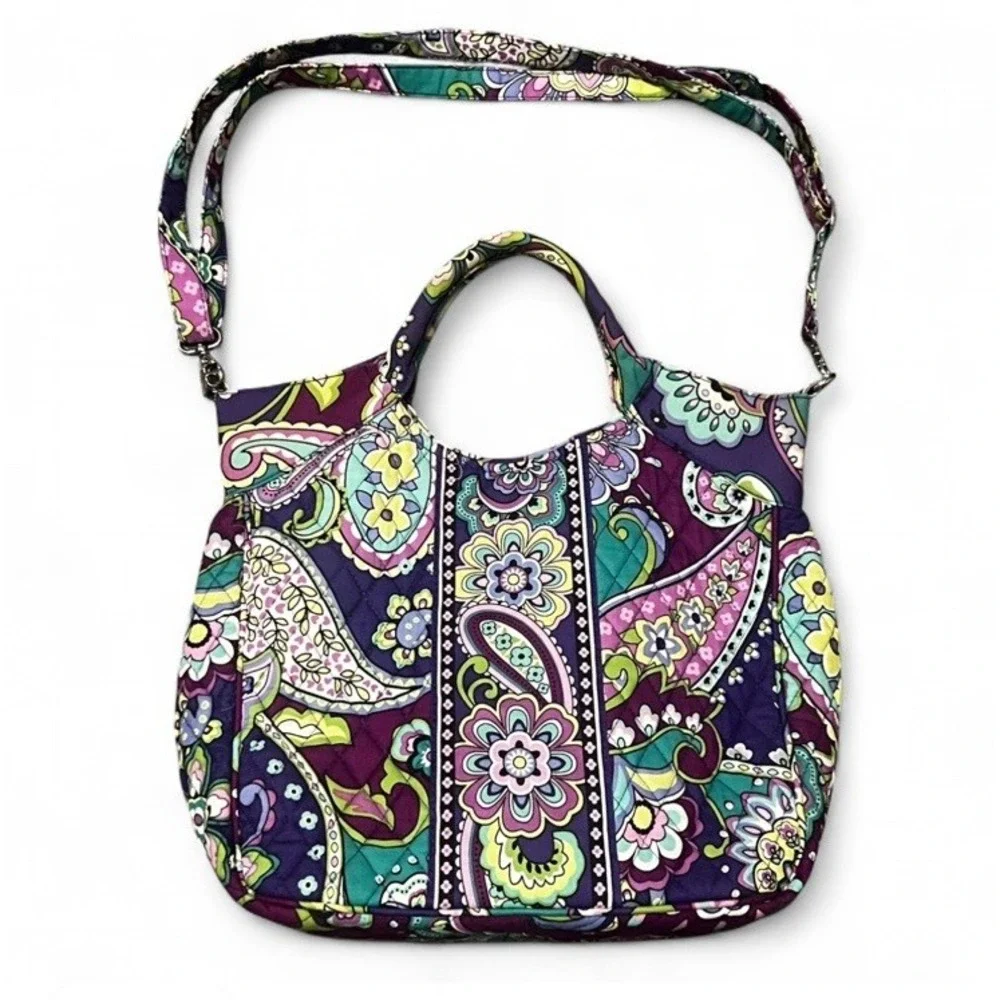 Vera Bradley Plum Crazy Tote Bag With Removable Strap‎ Crossbody